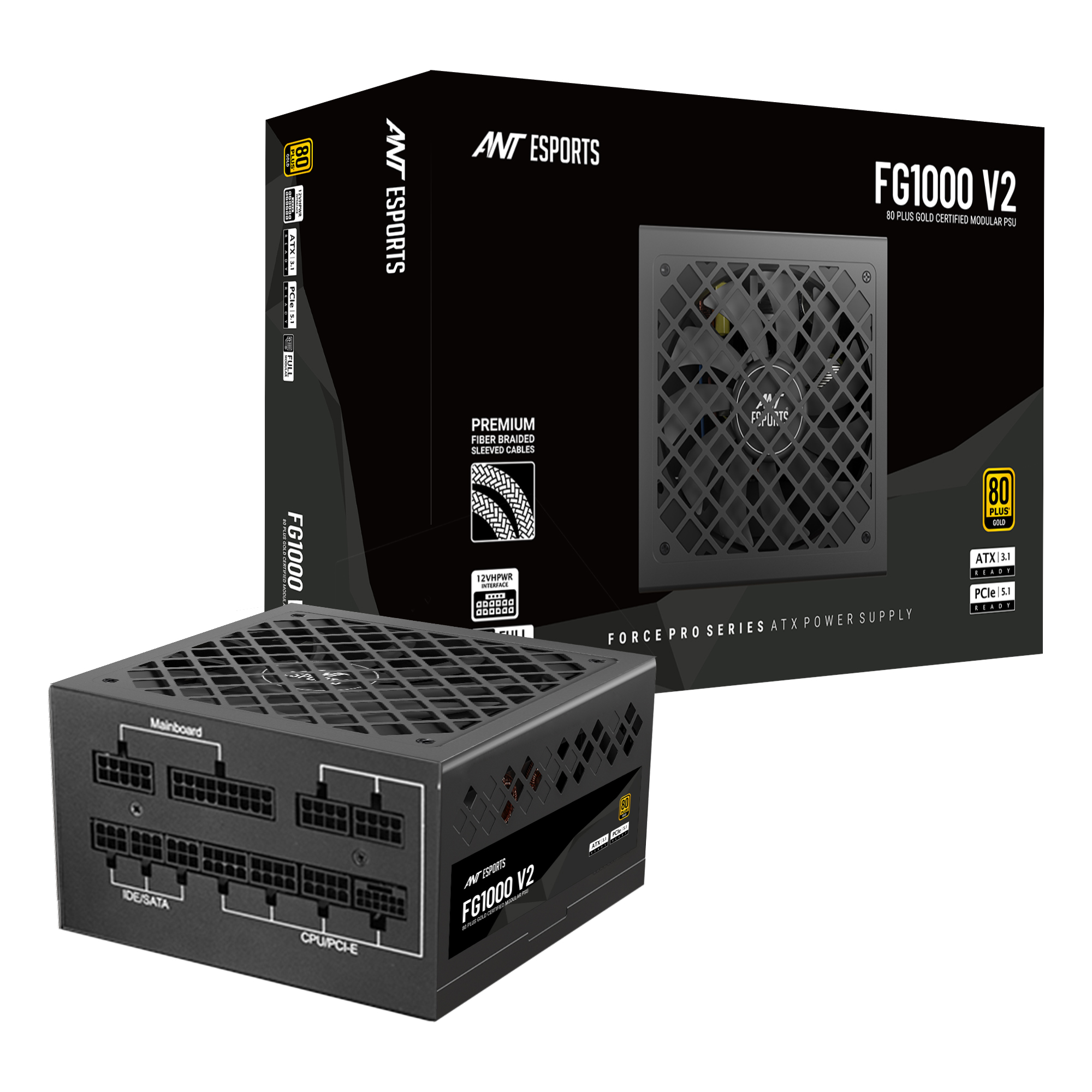 Ant Esports FG1000 V2 1000W ATX 3.1 , PCIe 5.1 Ready 80 Plus Gold certified Fully Modular Black Power Supply Unit - Image 2