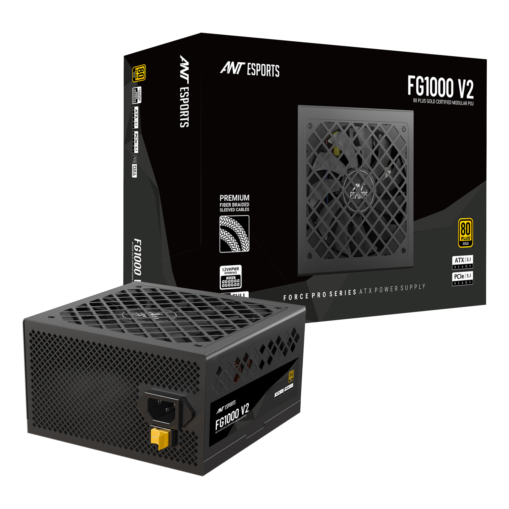 Ant Esports FG1000 V2 1000W ATX 3.1 , PCIe 5.1 Ready 80 Plus Gold certified Fully Modular Black Power Supply Unit