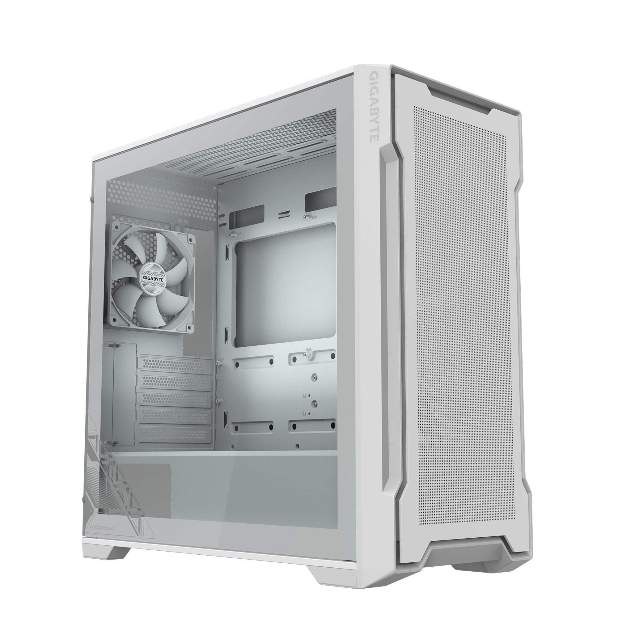 Gigabyte C102 Glass ICE White Micro ATX Mid Tower Tempered Glass Side Panel Pc Cabinet With Pre Installed Fans ( GB-C102GI )