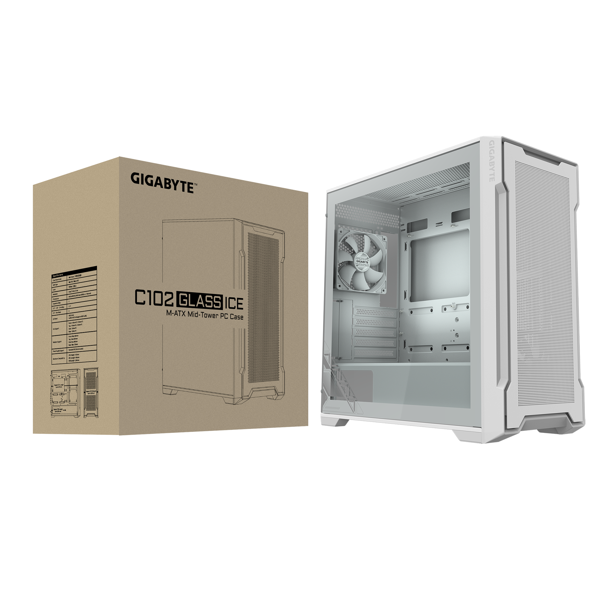 Gigabyte C102 Glass ICE White Micro ATX Mid Tower Tempered Glass Side Panel Pc Cabinet With Pre Installed Fans ( GB-C102GI ) - Image 8