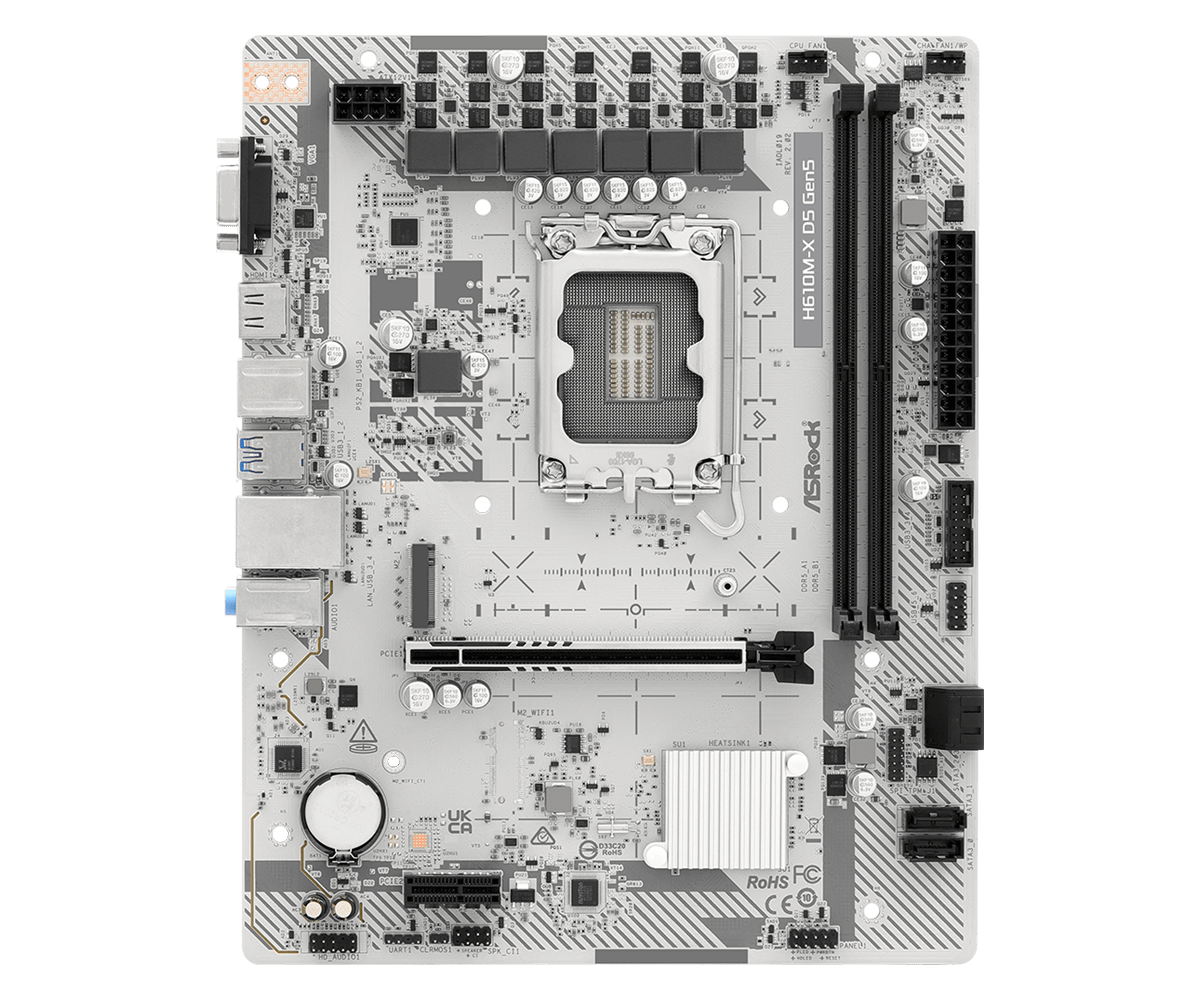 ASRock H610M-X D5 Gen5 Micro ATX Motherboard ( Intel Socket LGA1700, Supports Intel 14th, 13th & 12th Gen Intel Core Processors, 2 x DDR5 RAM Slots, Max 128GB RAM Support ) - Image 2
