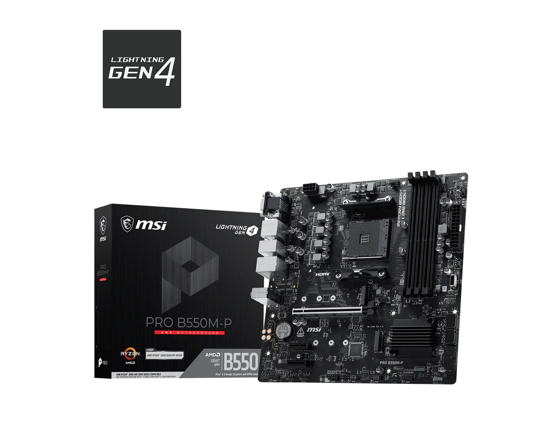 MSI PRO B550M-P mATX Motherboard ( AMD Socket AM4, Supports AMD Ryzen 5000, 5000 G, 4000 G, 3000 and 3000 G-Series Desktop Processors , 4x DDR4 RAM Slots, Max 128GB RAM )