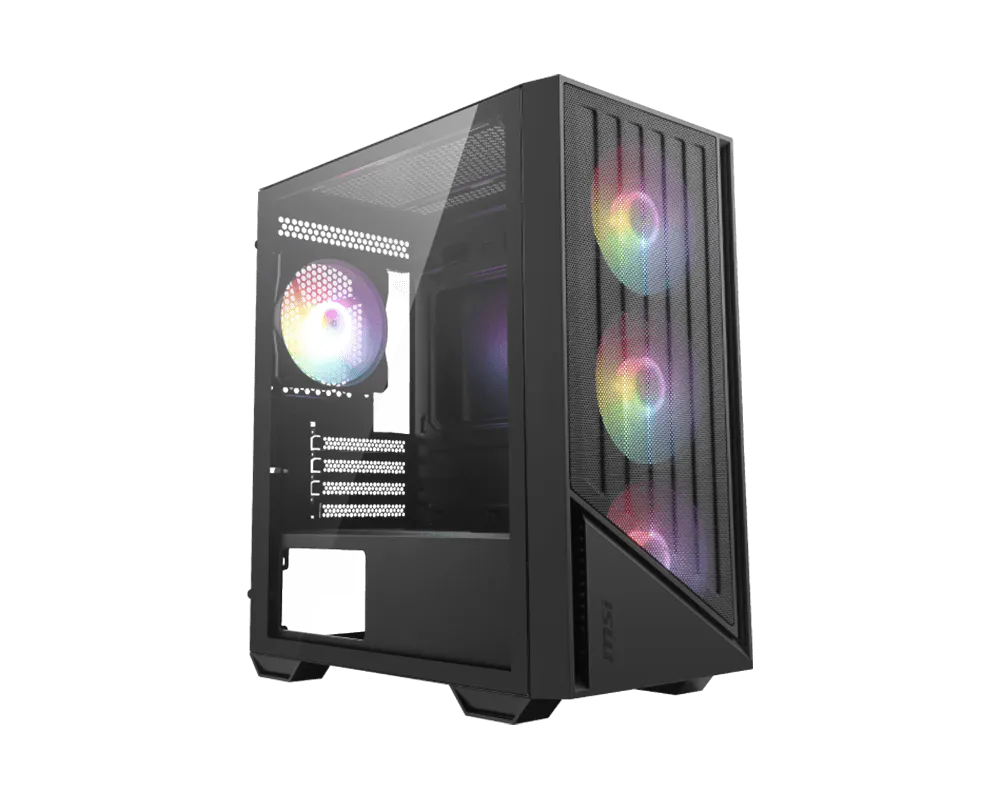 MSI PRO FORGE M051A Micro-ATX Mini Tower 3 mm thick Tempered Glass Panel Black Pc Cabinet With Pre-installed Auto RGB Fans