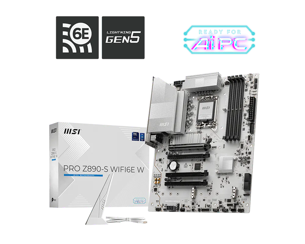 MSI PRO Z890-S WIFI6E W ATX Motherboard ( Intel Socket LGA 1851, Supports Intel Core Ultra Processors (Series 2), 4x DDR5 RAM Slots, Max 256GB RAM )