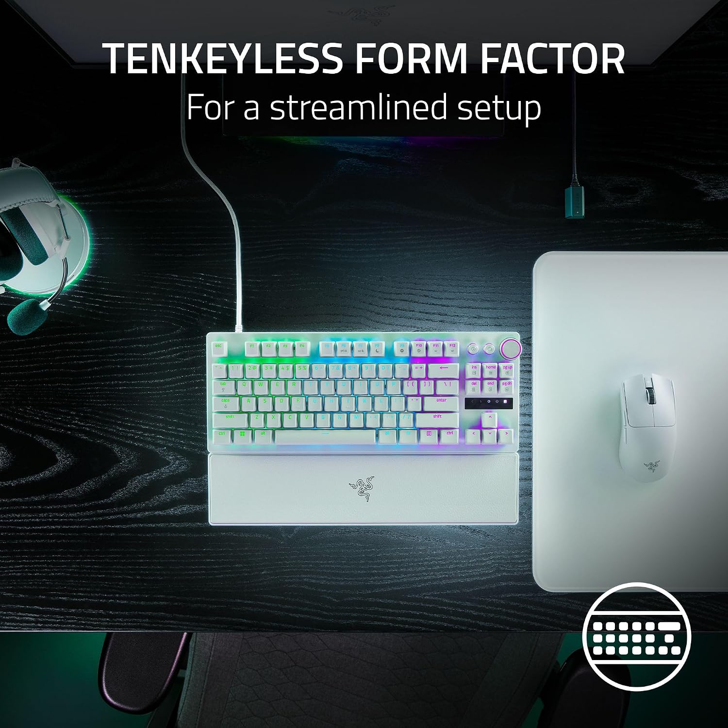 Razer Huntsman V3 Pro Tenkeyless Analog Optical Esports Wired RGB White Edition Gaming Keyboard With Wrist Rest ( RZ03-04981700-R3M1 ) - Image 5
