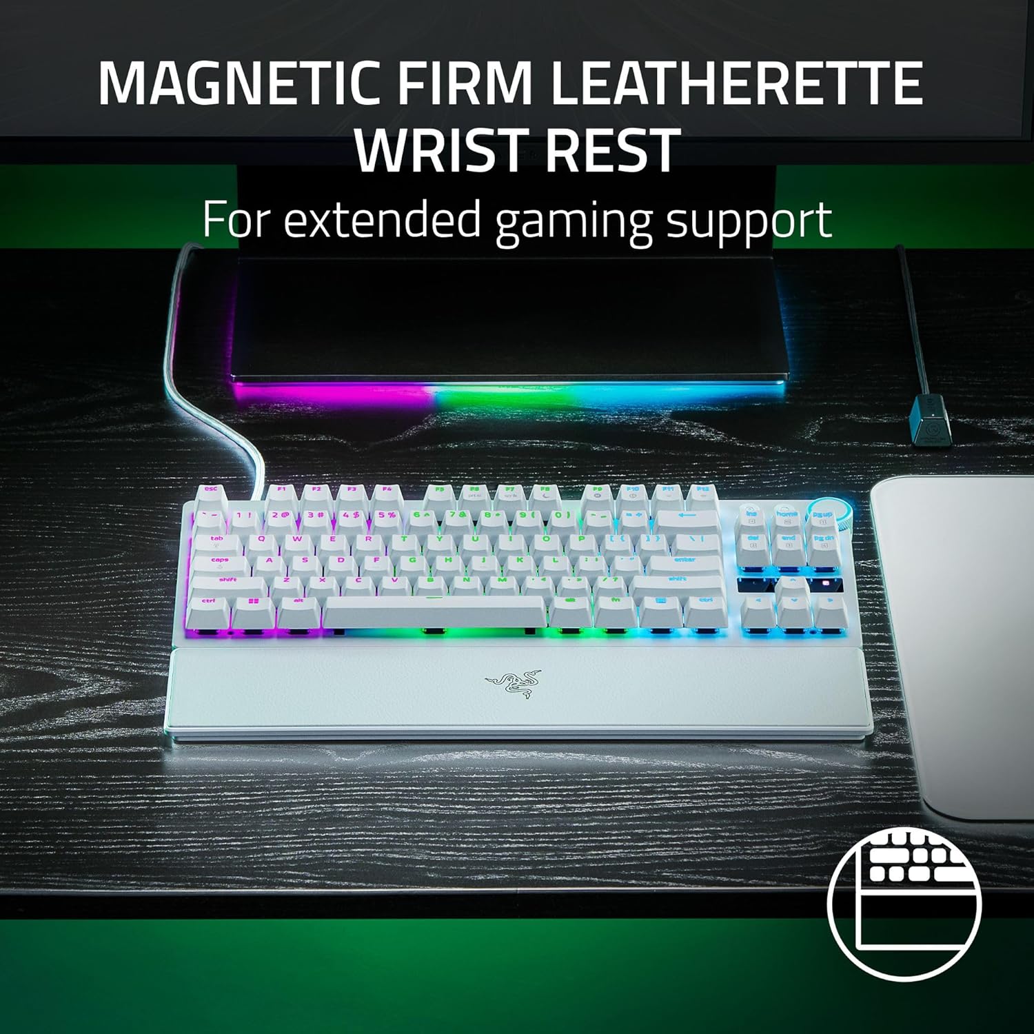 Razer Huntsman V3 Pro Tenkeyless Analog Optical Esports Wired RGB White Edition Gaming Keyboard With Wrist Rest ( RZ03-04981700-R3M1 ) - Image 4