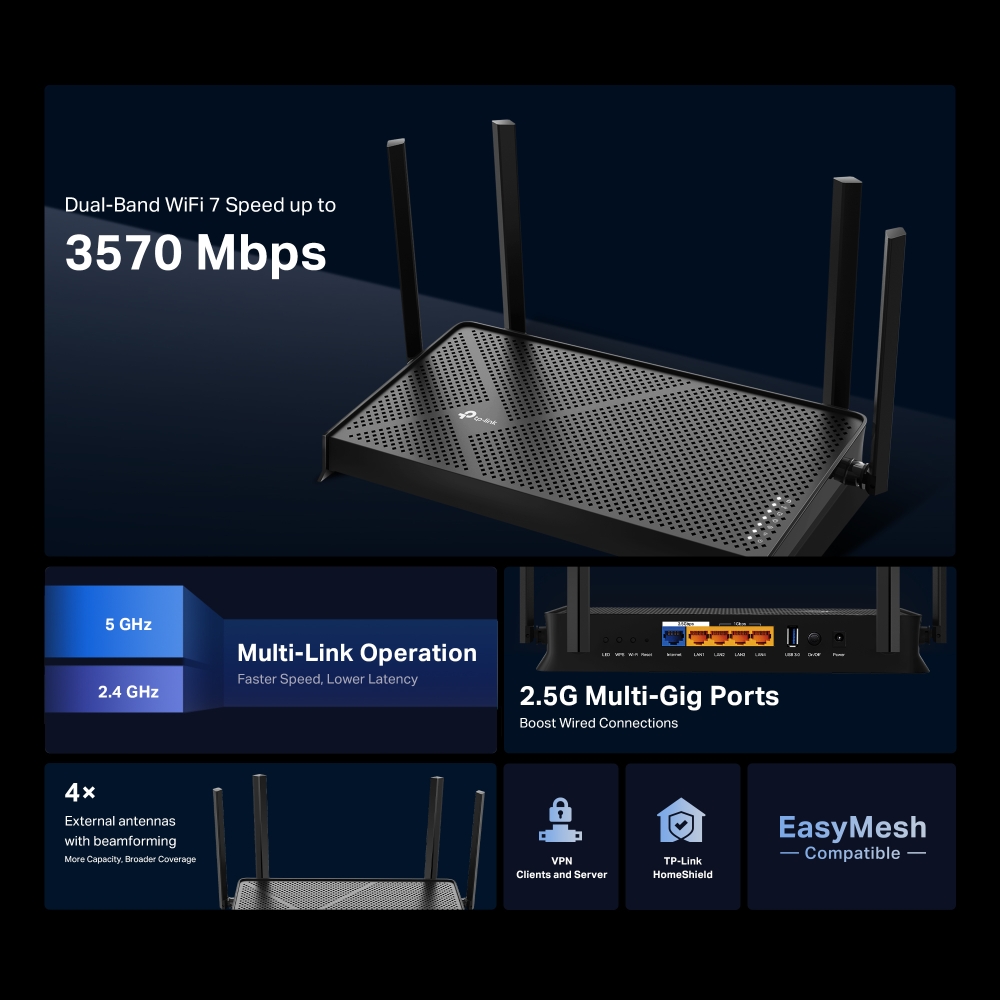 TP-Link Archer BE230 BE3600 Dual-Band Wi-Fi 7 Router With 4 High-Performance Antennas Boost WiFi Signals - Image 4