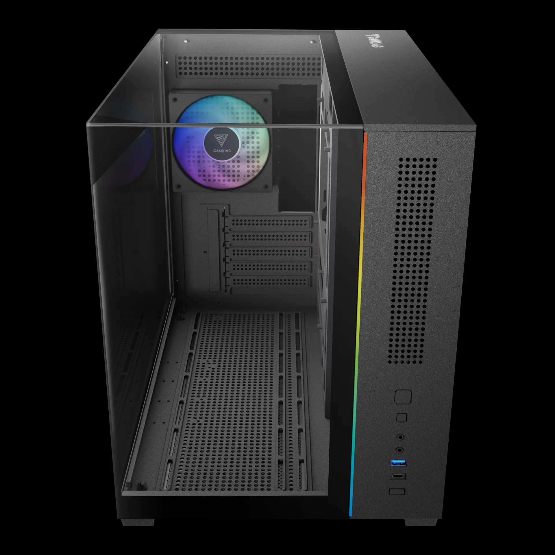 Gamdias Atlas M3M Micro-ATX Mini Tower Three-sided Columnless Tempered Glass Black Pc Cabinet With PWM ARGB Fans - Image 3