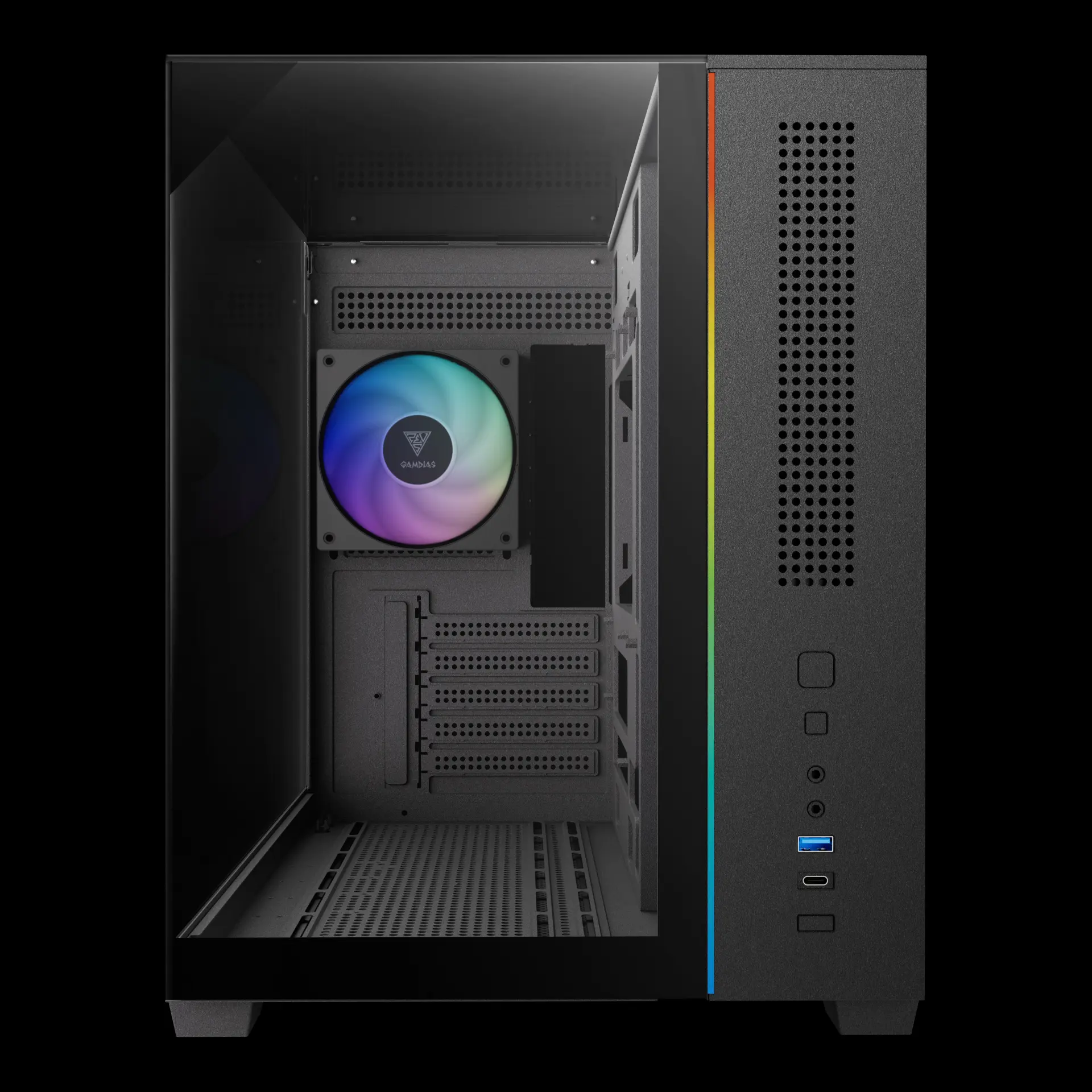 Gamdias Atlas M3M Micro-ATX Mini Tower Three-sided Columnless Tempered Glass Black Pc Cabinet With PWM ARGB Fans - Image 4
