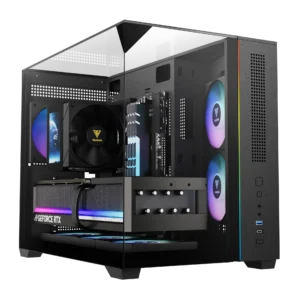 Gamdias Atlas M3M Micro-ATX Mini Tower Three-sided Columnless Tempered Glass Black Pc Cabinet With PWM ARGB Fans