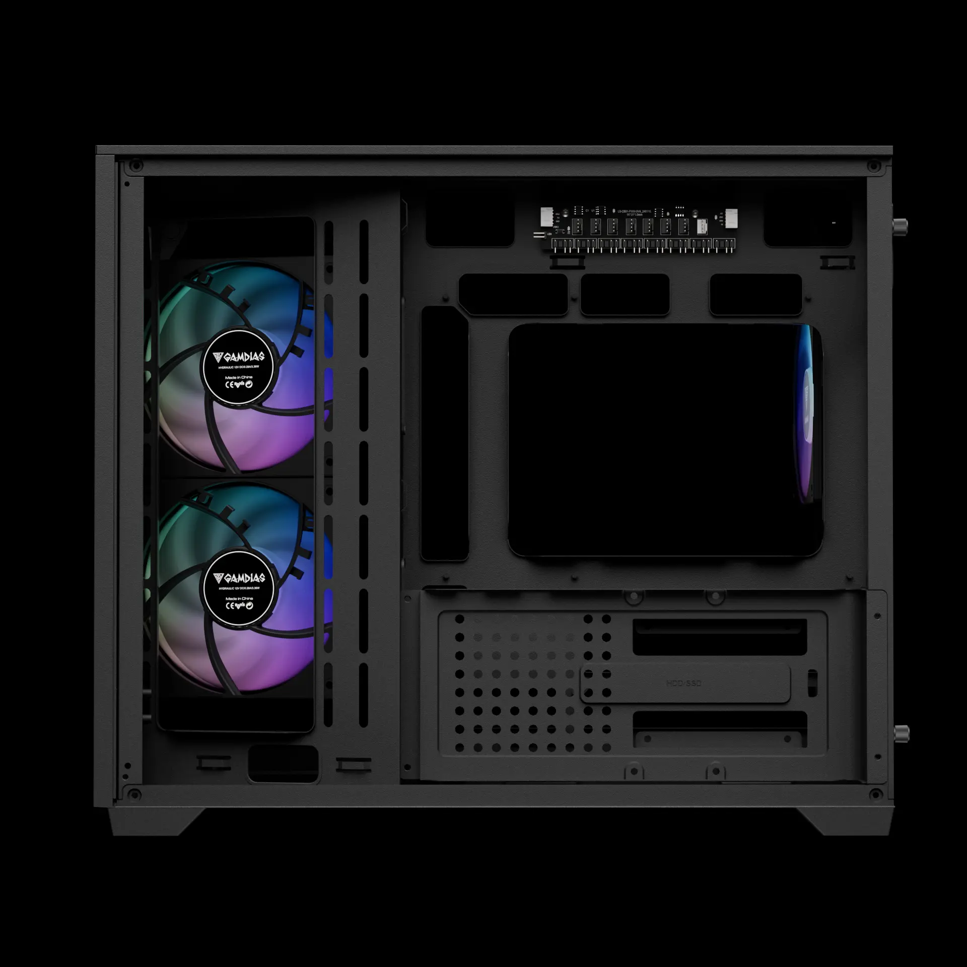 Gamdias Atlas M3M Micro-ATX Mini Tower Three-sided Columnless Tempered Glass Black Pc Cabinet With PWM ARGB Fans - Image 7