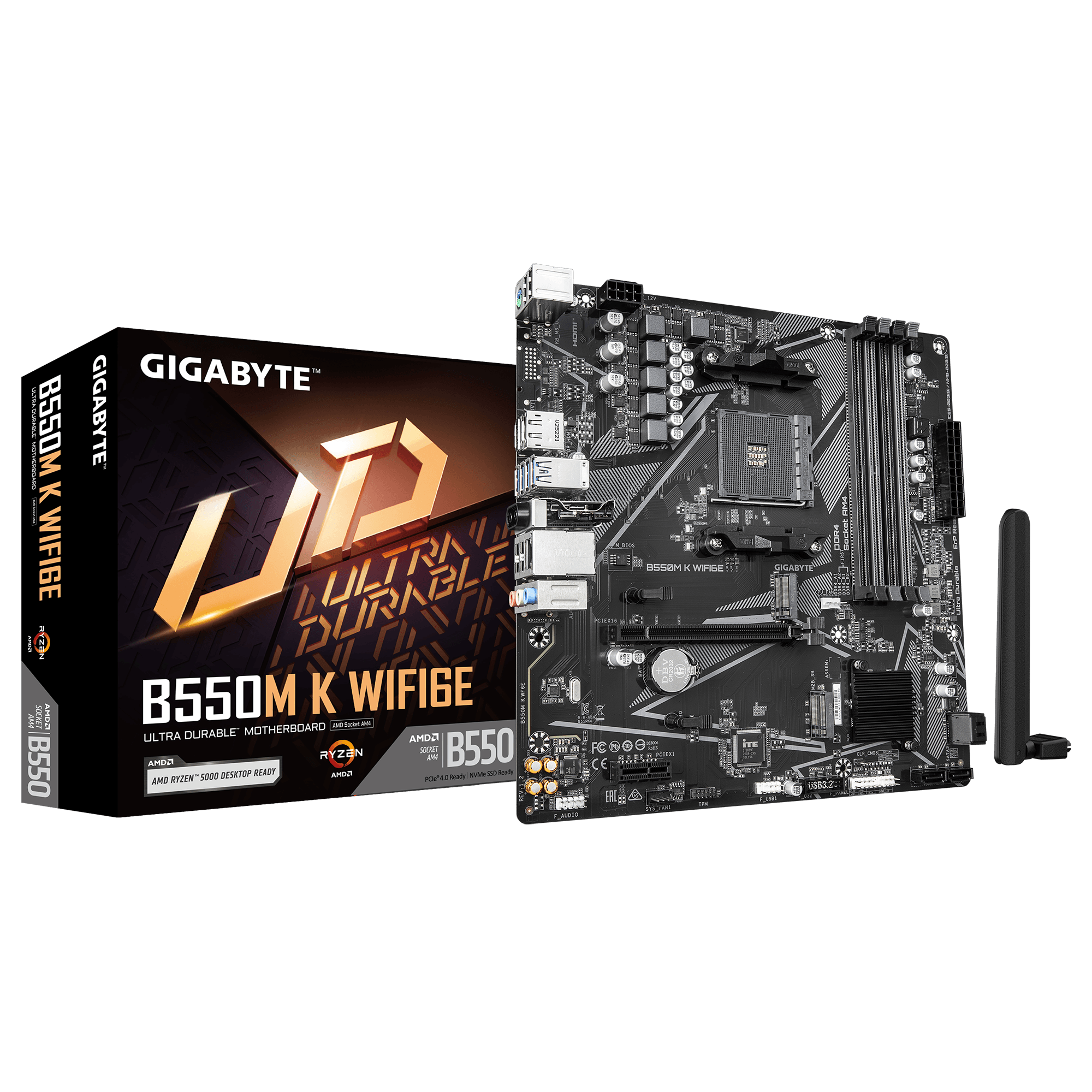 Gigabyte B550M K WIFI6E (Rev. 1.2) Micro ATX Motherboard ( AMD Socket AM4 , Supports AMD Ryzen 5000, 5000 G, 4000 G, 3000 and Ryzen 3000 G-Series Processors, 4 x DDR4 RAM Slots, Max 128GB RAM Support )