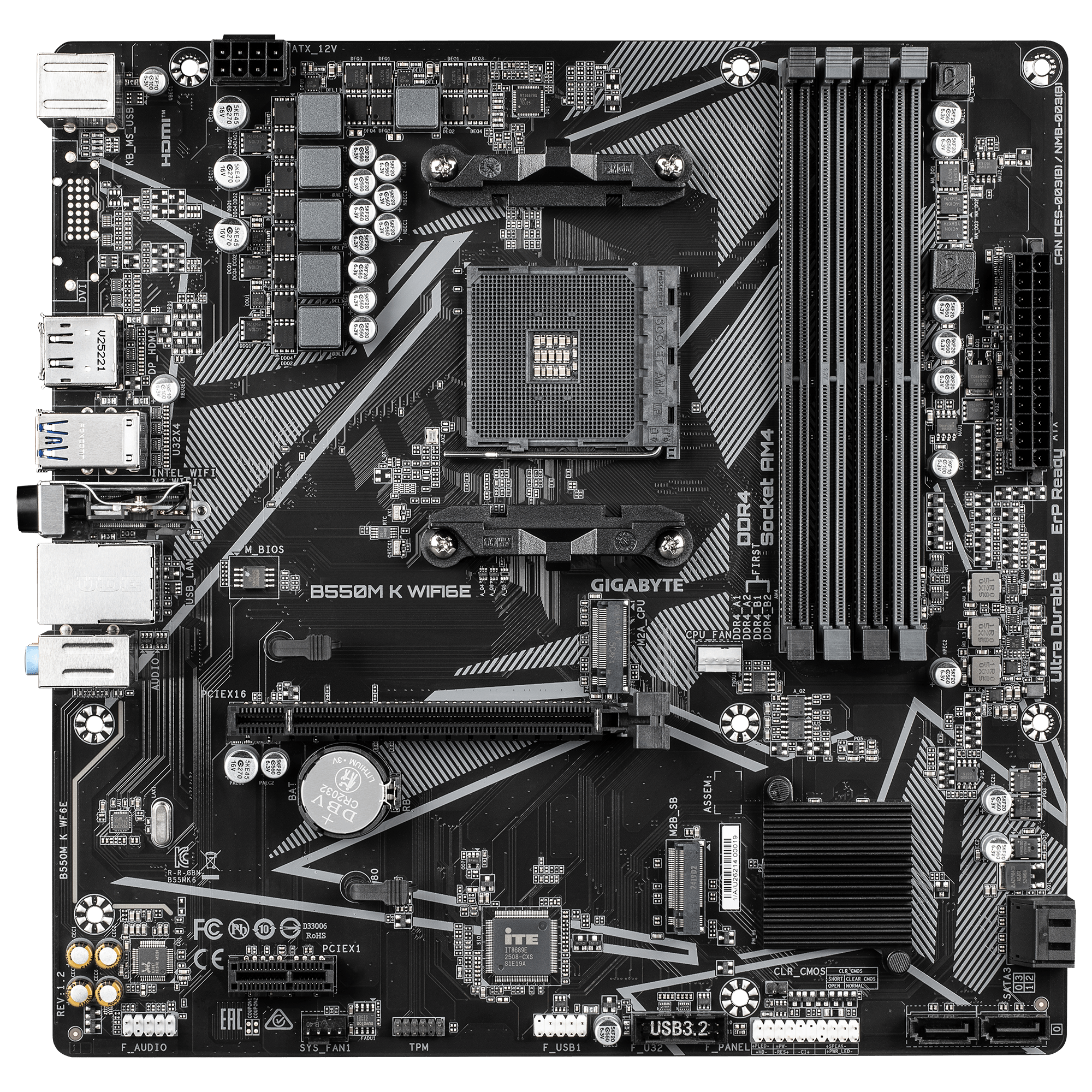 Gigabyte B550M K WIFI6E (Rev. 1.2) Micro ATX Motherboard ( AMD Socket AM4 , Supports AMD Ryzen 5000, 5000 G, 4000 G, 3000 and Ryzen 3000 G-Series Processors, 4 x DDR4 RAM Slots, Max 128GB RAM Support ) - Image 2