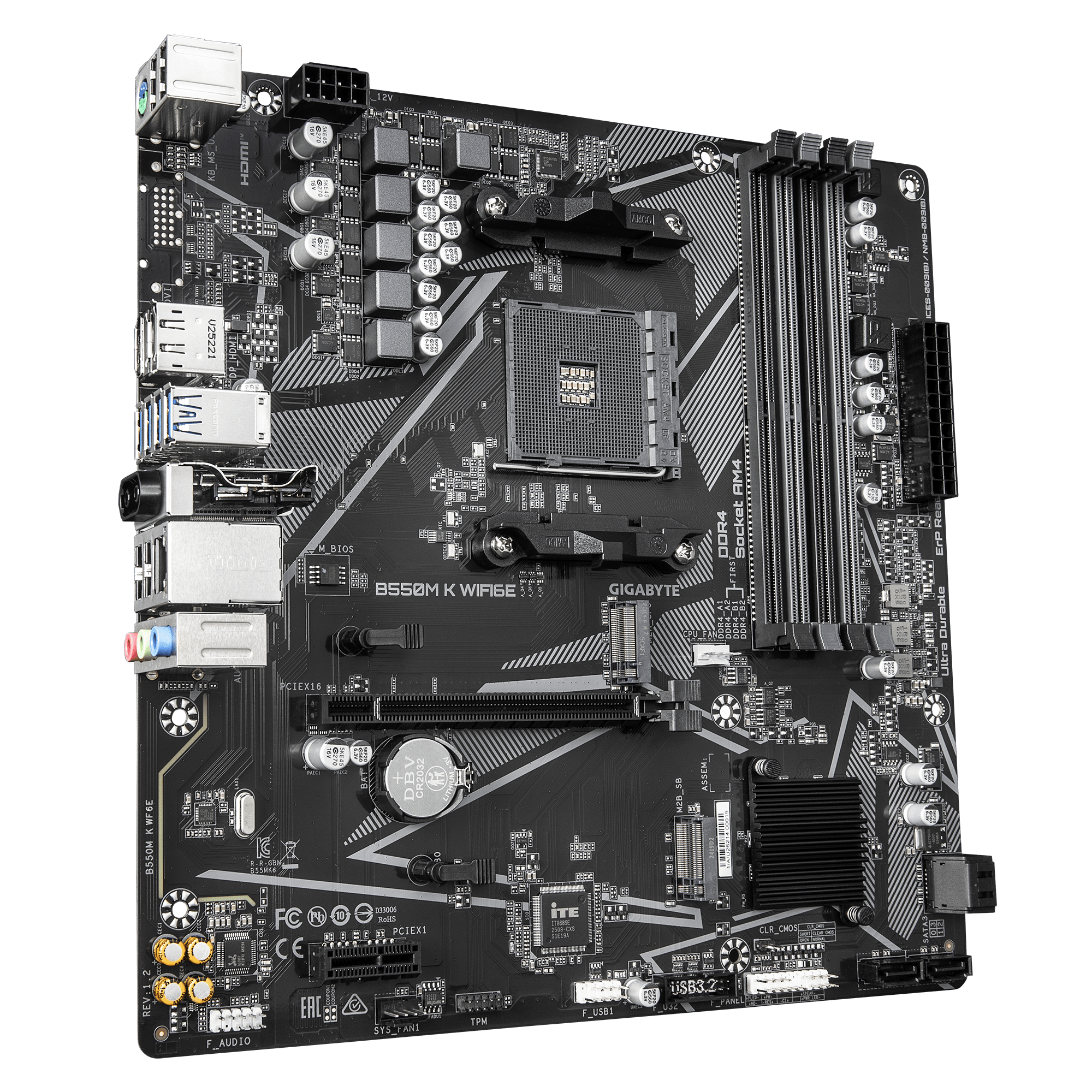 Gigabyte B550M K WIFI6E (Rev. 1.2) Micro ATX Motherboard ( AMD Socket AM4 , Supports AMD Ryzen 5000, 5000 G, 4000 G, 3000 and Ryzen 3000 G-Series Processors, 4 x DDR4 RAM Slots, Max 128GB RAM Support ) - Image 3