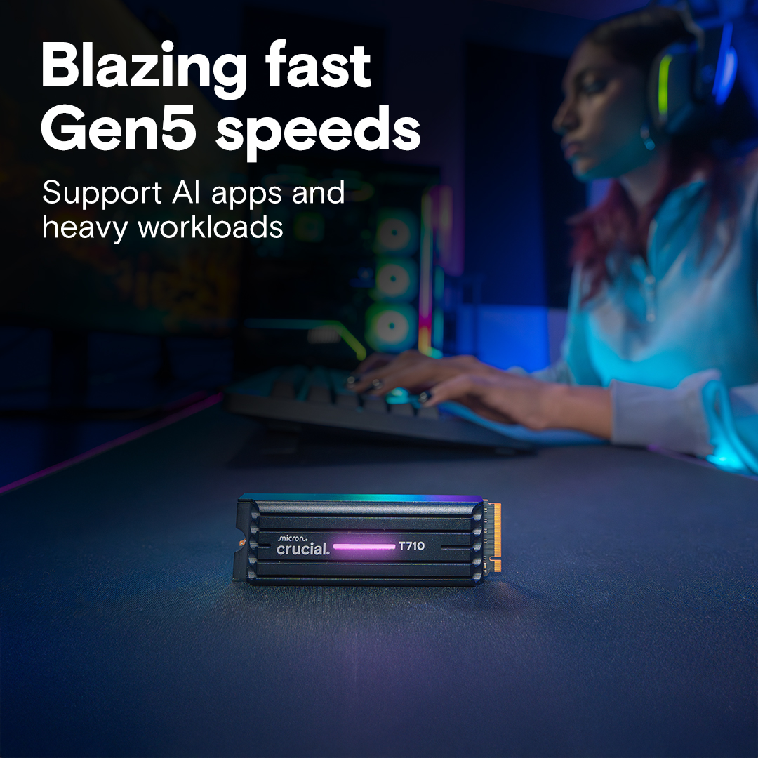 Crucial T710 1TB PCIe Gen5 NVMe 2280 M.2 SSD With Heatsink ( CT1000T710SSD5 ) - Image 3