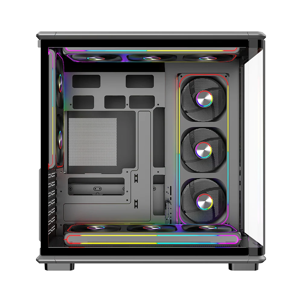 Ant Esports Crystal X8 ARC ATX Mid Tower Tempered Glass Gaming Black Pc Cabinet With Pre-Installed Mono Frame Fans - Image 2