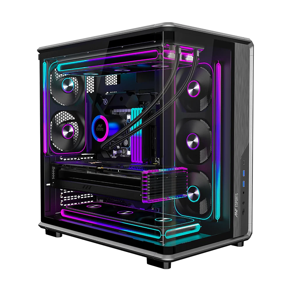Ant Esports Crystal X8 ARC ATX Mid Tower Tempered Glass Gaming Black Pc Cabinet With Pre-Installed Mono Frame Fans