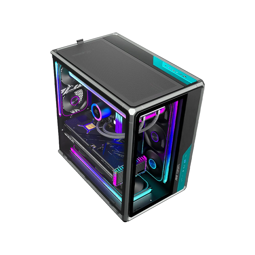 Ant Esports Crystal X8 Frame ATX Mid Tower Tempered Glass Gaming Black Pc Cabinet With Pre-Installed Mono Frame Fans - Image 2