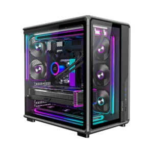 Ant Esports Crystal X8 Frame ATX Mid Tower Tempered Glass Gaming Black Pc Cabinet With Pre-Installed Mono Frame Fans