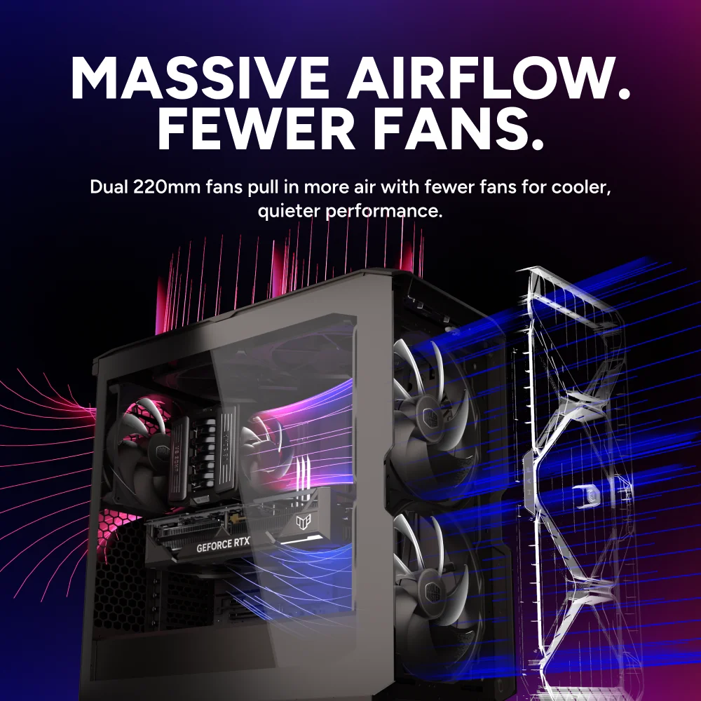 Cooler Master HAF II 500 E-ATX Full Tower Tempered Glass Panel Black PC Case With Pre-Installed Fans ( H500G2-KGNN-S00 ) - Image 3