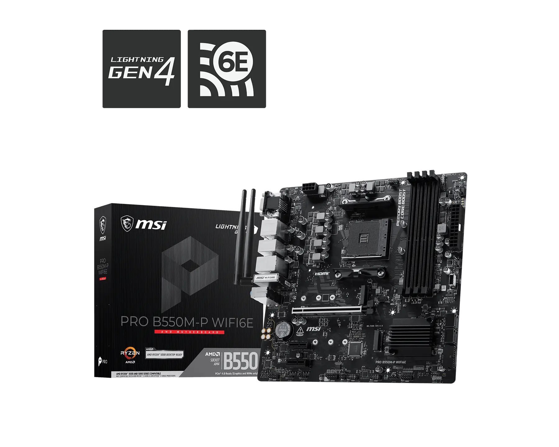 MSI PRO B550M-P WIFI6E mATX Motherboard ( AMD Socket AM4, Supports AMD Ryzen 5000 & 3000 Series Desktop Processors, 4x DDR4 RAM Slots, Max 128GB RAM )