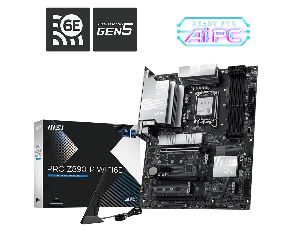 MSI PRO Z890-P WIFI6E ATX Motherboard ( Intel Socket LGA 1851, Supports Intel Core Ultra Processors (Series 2), 4x DDR5 RAM Slots, Max 256GB RAM )
