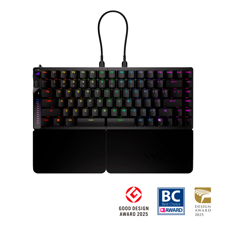 Asus ROG Falcata RGB USB 2.0 (TypeC to TypeA), RF 2.4GHz, Bluetooth 5 Black Gaming Keyboard With HFX V2 Magnetic Switches