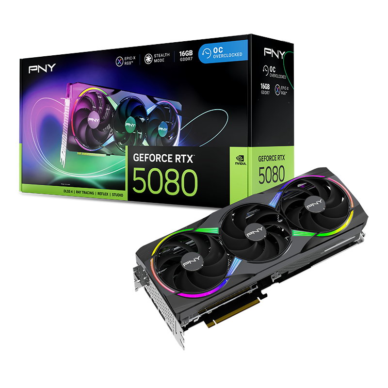PNY GeForce RTX 5080 ARGB EPIC-X RGB 16GB GDDR7 256-Bit Overclocked Triple Fan Graphics Card ( VCG508016TFXXPB1-O )