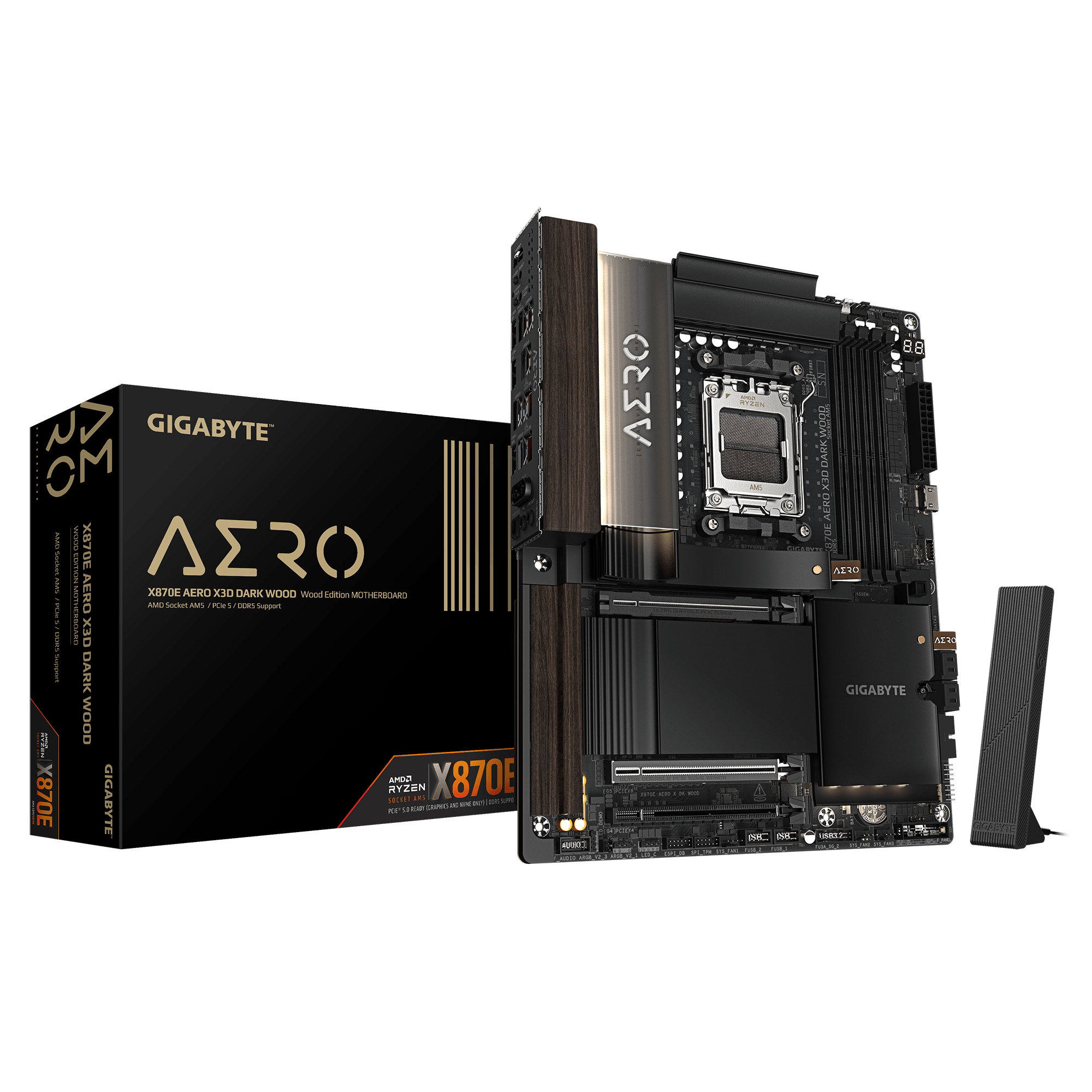 Gigabyte X870E AERO X3D DARK WOOD ATX Motherboard ( AMD Socket AM5 , AMD Ryzen 9000, 8000, 7000 Series Processors, 4 x DDR5 RAM Slots, Max 256GB RAM Support )