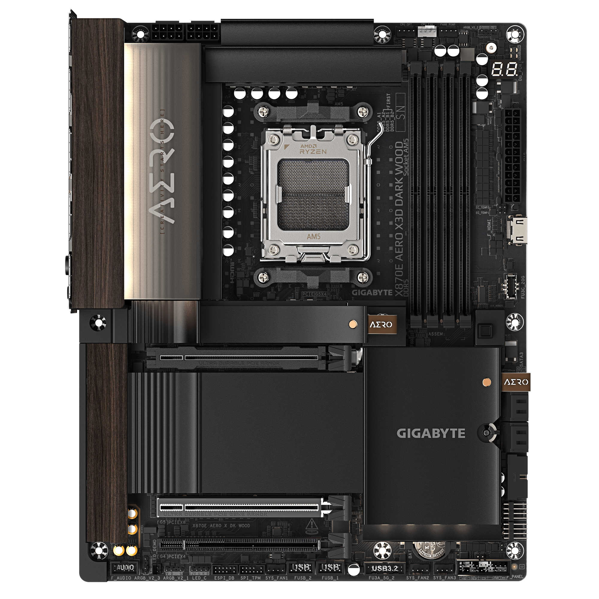 Gigabyte X870E AERO X3D DARK WOOD ATX Motherboard ( AMD Socket AM5 , AMD Ryzen 9000, 8000, 7000 Series Processors, 4 x DDR5 RAM Slots, Max 256GB RAM Support ) - Image 2