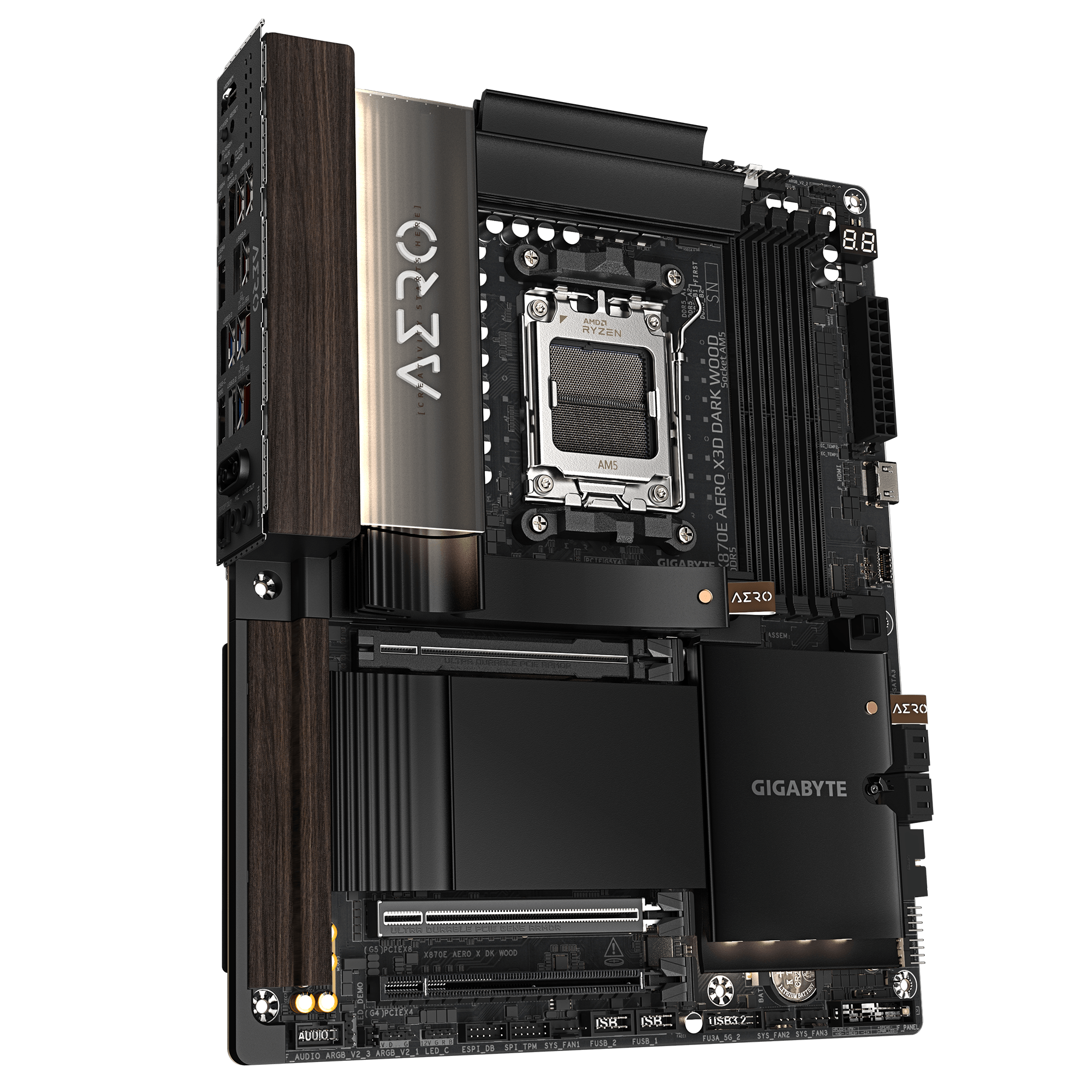 Gigabyte X870E AERO X3D DARK WOOD ATX Motherboard ( AMD Socket AM5 , AMD Ryzen 9000, 8000, 7000 Series Processors, 4 x DDR5 RAM Slots, Max 256GB RAM Support ) - Image 3