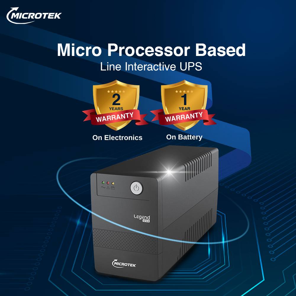 Microtek Legend 650 650VA 360W Line-interactive Tower Model UPS with Overload Protection 3 Outlet Plugs ( 899-312-0650 ) - Image 3