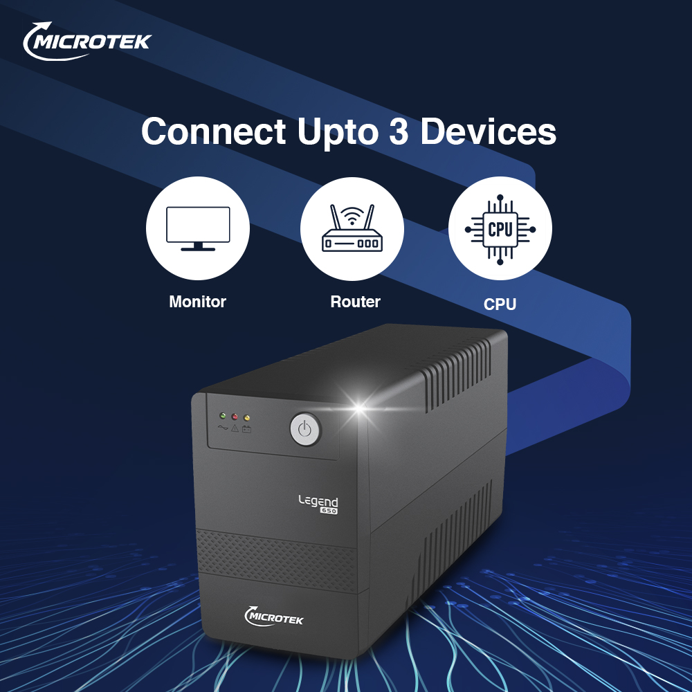 Microtek Legend 650 650VA 360W Line-interactive Tower Model UPS with Overload Protection 3 Outlet Plugs ( 899-312-0650 ) - Image 5
