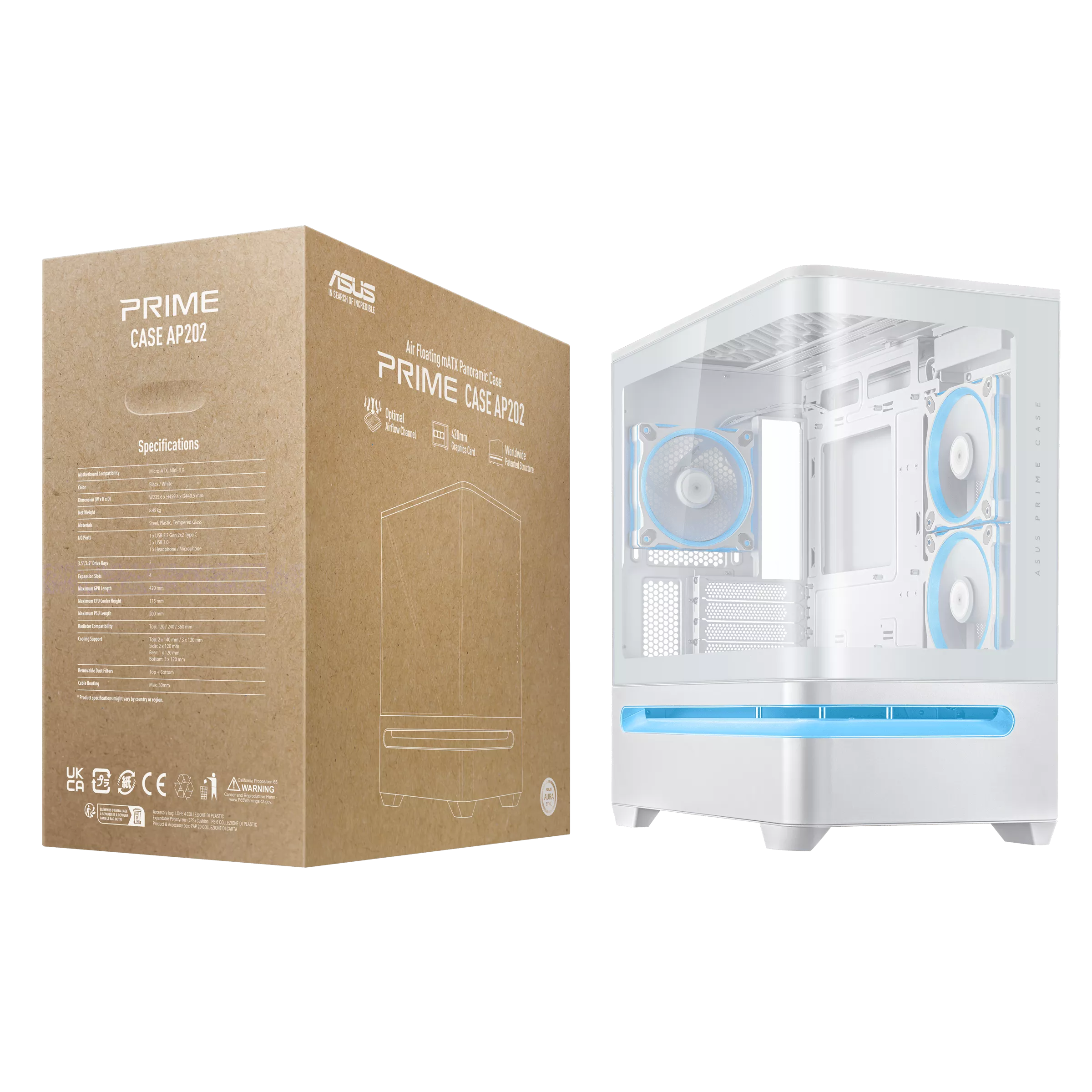 Asus Prime AP202 ARGB White M-ATX Mini Tower Curved Tempered Glass Panel Pc Cabinet With Pre-Installed ARGB Fans - Image 12