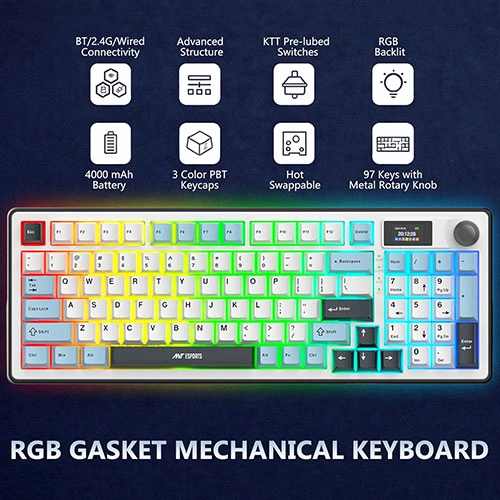 Ant Esports Apex 300 Wireless Tri Mode RGB Mechanical Gasket-Mounted Design Million-Colour RGB Backlighting Gaming Keyboard - Image 3
