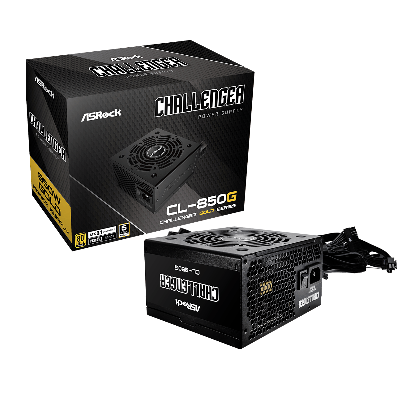ASRock Challenger CL-850G 850W 80 Plus Gold Certified Non-Modular ATX3.1 & PCIe5.1 Ready Power Supply Unit