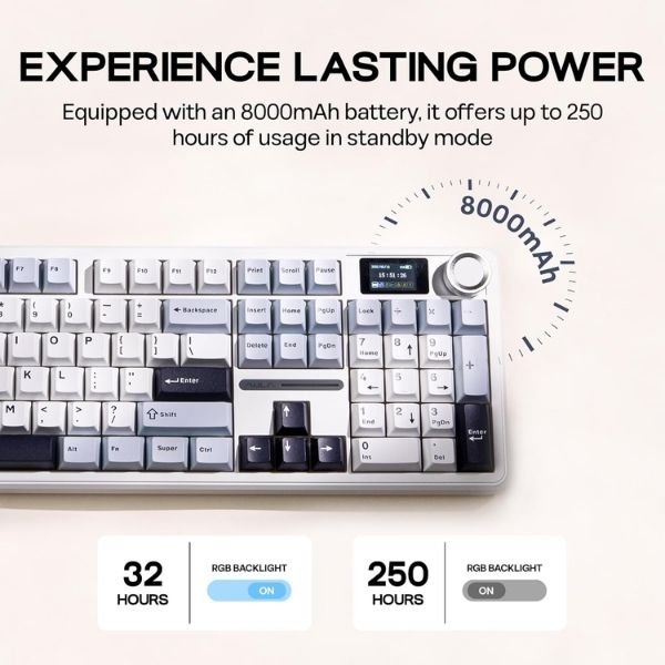 Aula F108PRO Ice Blue Tri-Mode Full Size Wireless Reaper Switch Mechanical Gaming Keyboard With Screen & Knob ( F108ProIUR ) - Image 4
