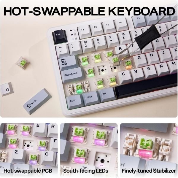 Aula F108PRO Ice Blue Tri-Mode Full Size Wireless Reaper Switch Mechanical Gaming Keyboard With Screen & Knob ( F108ProIUR ) - Image 5