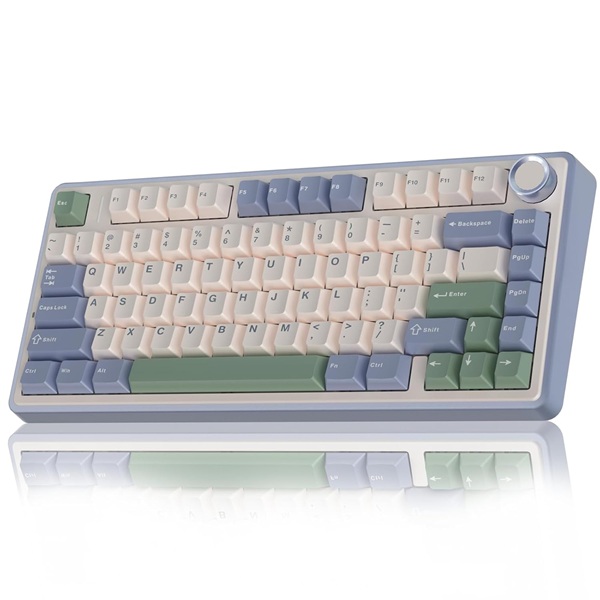 Aula F75 75% Wireless Trio Mode Mechanical Gaming Keyboard With Knob Cedar Green, Ice Vein Switch ( F75CGV )