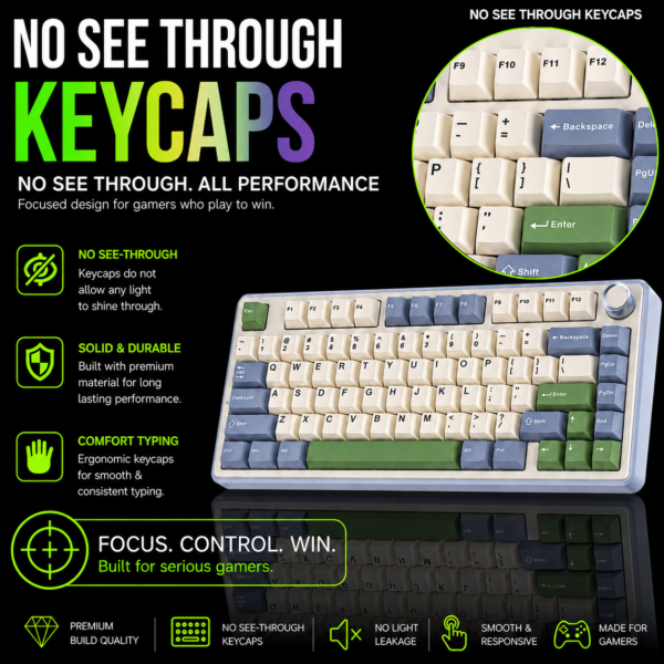 Aula F75 75% Wireless Trio Mode Mechanical Gaming Keyboard With Knob Cedar Green, Ice Vein Switch ( F75CGV ) - Image 2