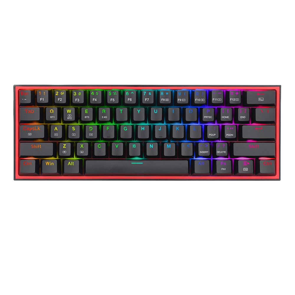 Redragon FIZZ PRO K616 Wireless 60% Wired + 2.4Ghz+BT Black RGB Mechanical Gaming Keyboard With Red Switch