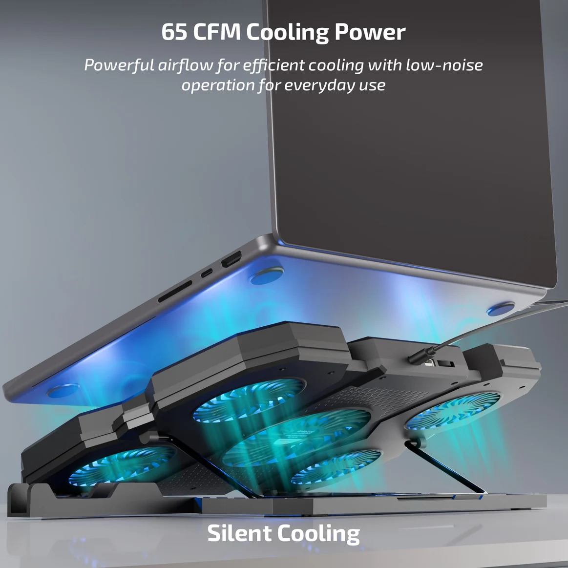 iBall Icepad 500 Air Flow Controller 5 Turbo Cooling Fans Black Laptop Cooling Pad With Detachable Mobile Holder - Image 5