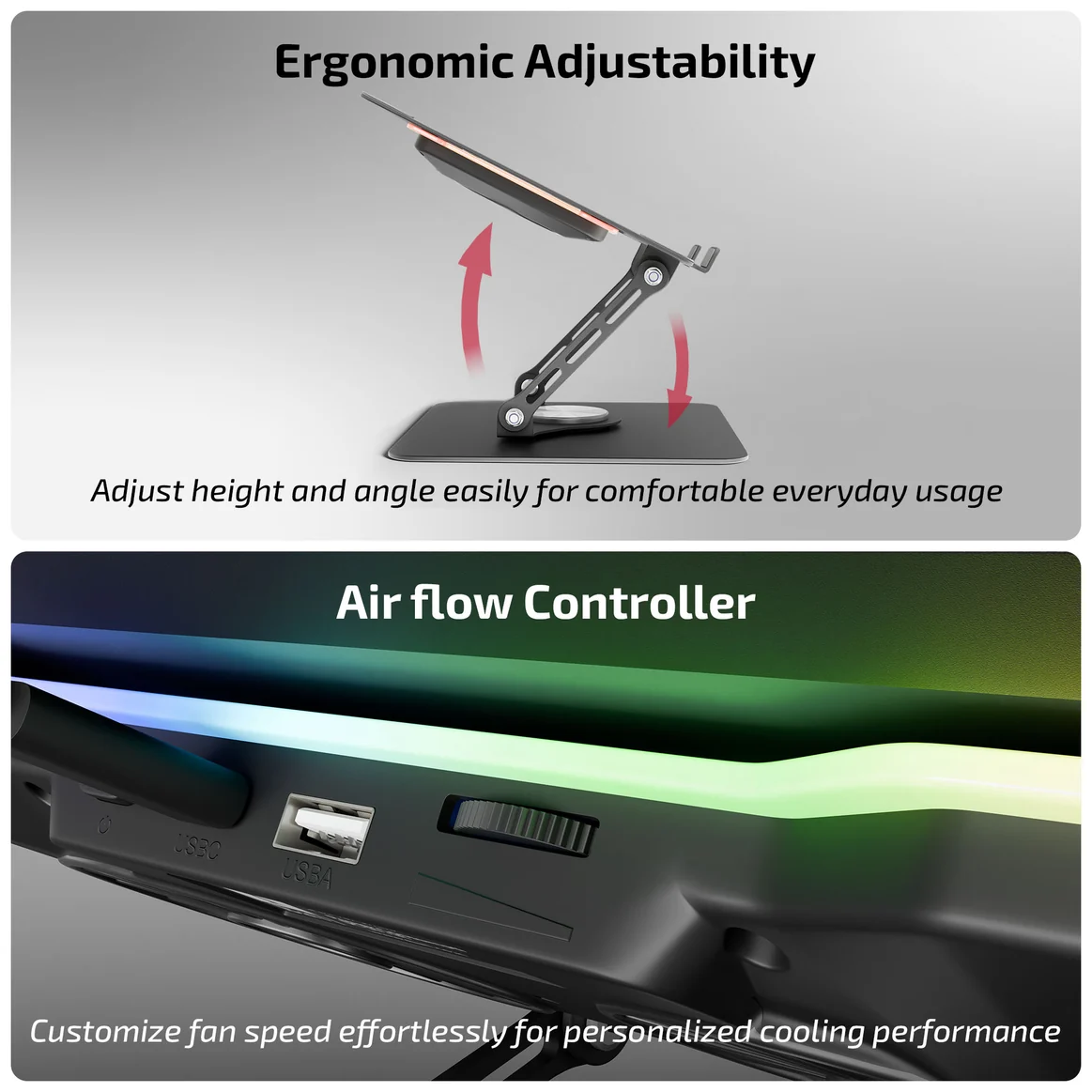 iBall LS400 Ergonomic 360° Seamless Swivel Dynamic RGB Effects Black Laptop Cooling Pad - Image 4