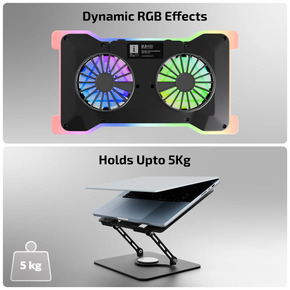 iBall LS400 Ergonomic 360° Seamless Swivel Dynamic RGB Effects Black Laptop Cooling Pad - Image 2