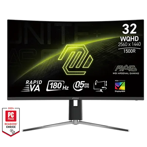 MSI MAG 32CQ6PF 31.5 Inch Curve Rapid VA Panel WQHD 180Hz 0.5ms (GtG, Min.) Adaptive-Sync VESA DisplayHDR 400 Anti-glare Gaming Monitor
