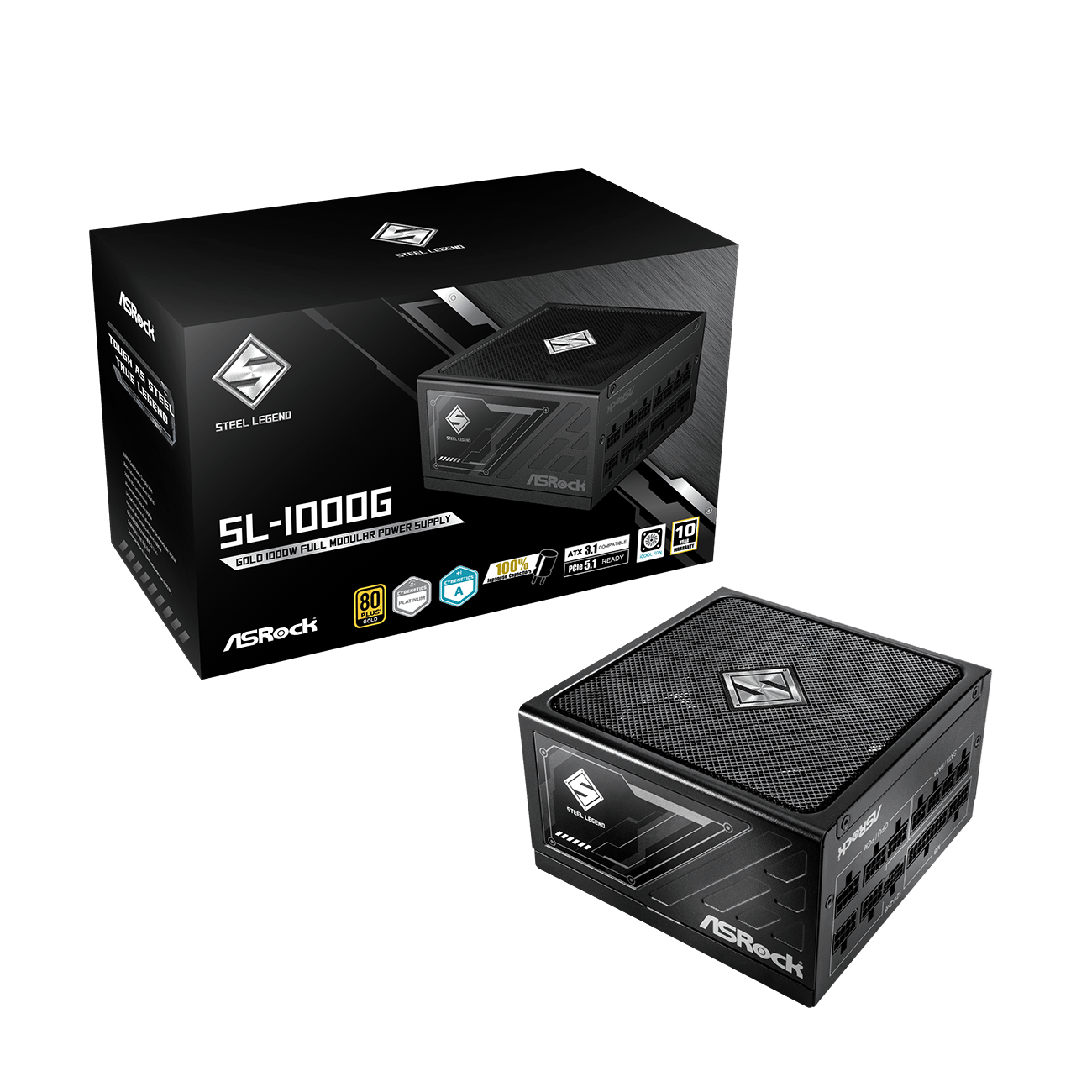 ASRock Steel Legend SL-1000G 1000W 80 Plus Gold Certified Fully Modular ATX3.1 & PCIe5.1 Ready Power Supply Unit