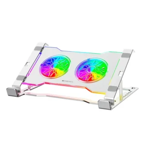 Zebronics Zeb NS5000 Silver USB Powered Foldable & Ergonomic Design USB A and Type C Ports 7 Adjustable Levels Multicolor LED Lights Metal Body Laptop Cooling Pad