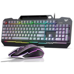 Aula T102 Full Size Wired Membrane Black Panel Grey Keycaps RGB Gaming Keyboard and Mouse Combo ( T102Gr )