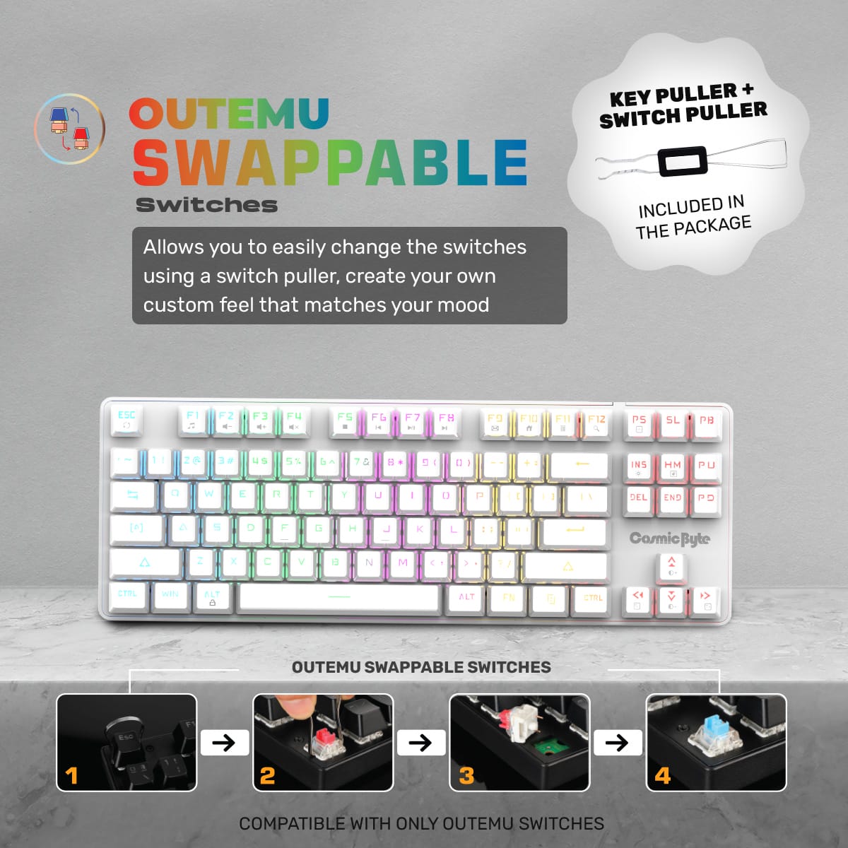 Cosmic Byte Firefly TKL Per Key RGB Mechanical Swappable Switches Upgraded White Keyboard With USB C Port ( TCBP03396 ) - Image 9
