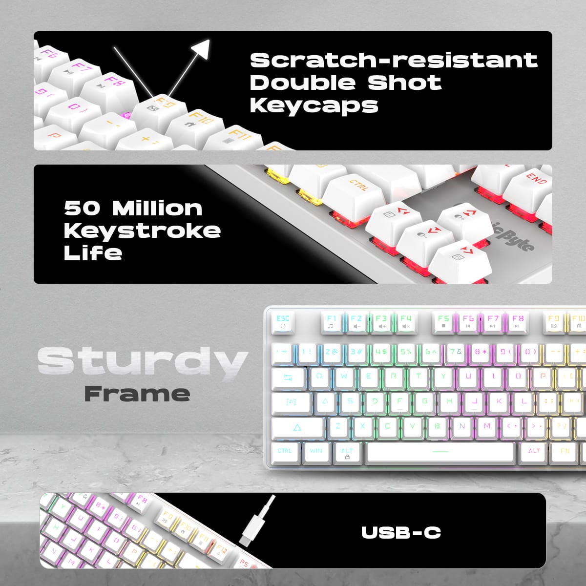 Cosmic Byte Firefly TKL Per Key RGB Mechanical Swappable Switches Upgraded White Keyboard With USB C Port ( TCBP03396 ) - Image 2